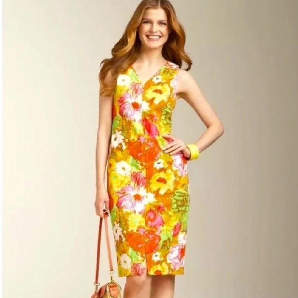 Talbots Women's Floral Tank Top - Pink, Yellow, Green